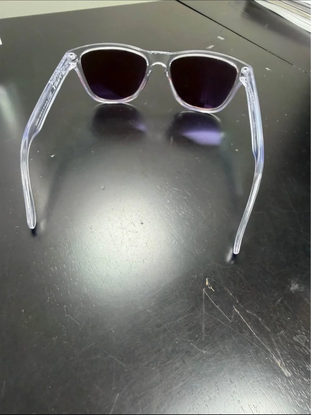 Oakley Kids Clear Frame Sunglasses with Purple Mirrored Lenses